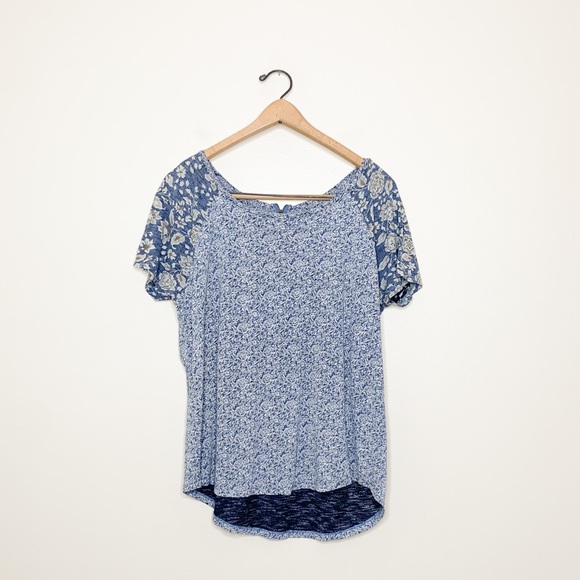 Lucky Brand Boho Floral Print Casual Tunic Short Sleeve T Shirt Blue Large L - Picture 3 of 10